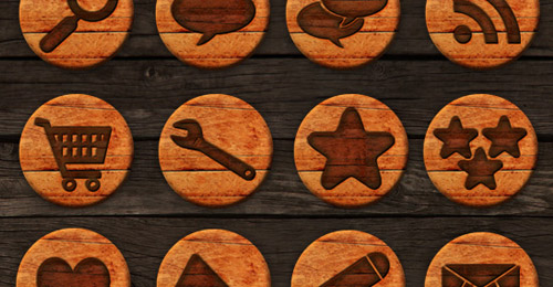 wooden badges social icon pack